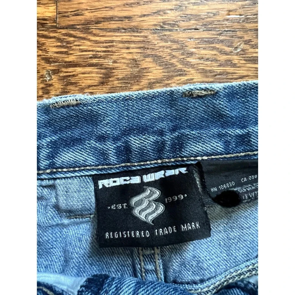 Vintage‎ Rocawear Y2K Thrashed Distressed Denim Carpenter Shorts Mens 36 Blue